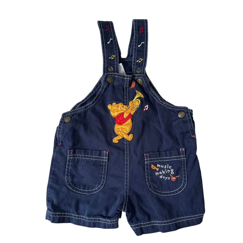 Vintage Y2K Disney Winnie The Pooh Shortalls Embroidered Trumpet Musical Notes